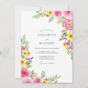 Convite Casamento de Verão Vibrante Amarelo Rosa