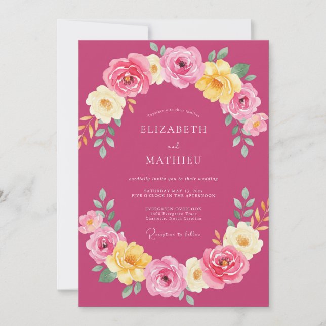 Convite Casamento de Verão Vibrante Magenta (Frente)