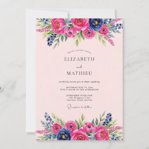 Convite Casamento de Verão Vibrante Rosa Quente