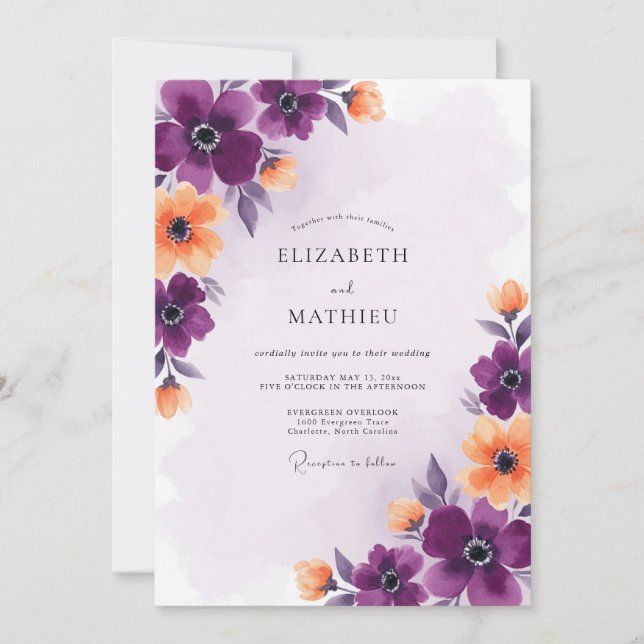 Convite Casamento de Verão Violeta Glorioso (Frente)
