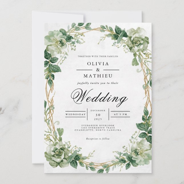 Convite Casamento de Verdant Greenery Floral Arch (Frente)