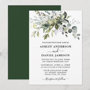 Convite Casamento de Verde Botânico Moderno com Aquarela
