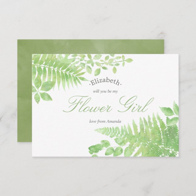 Convite Casamento de Verde com Aquarela Seja minha Menina  (Frente/Verso)