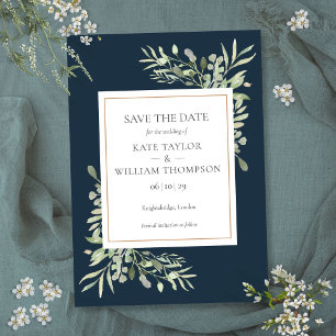 Convite Casamento de Verde com Azul Marinho Profundo Save