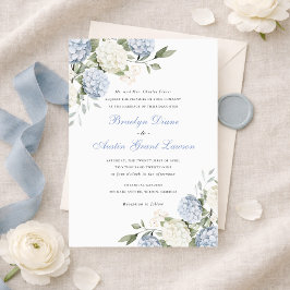 Convite Casamento de Verde e Hortênsia Azul Floral Elegant