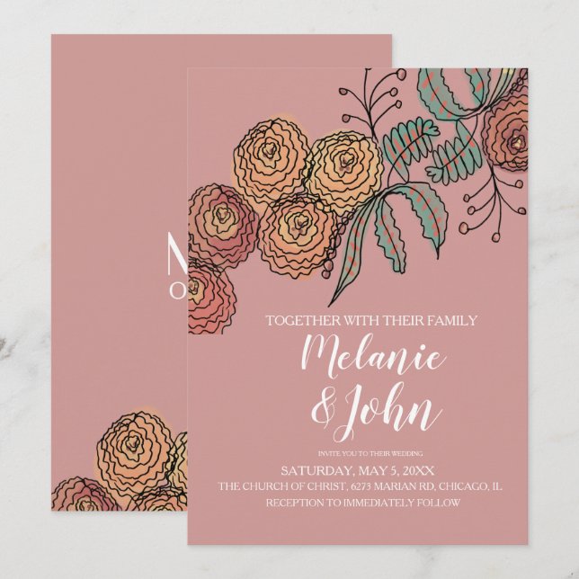 Convite Casamento de Verde Floral Botânica Cravo (Frente/Verso)