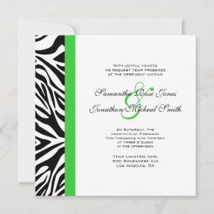 Convite Casamento de Verde limão Elegante de Zebra Negra 