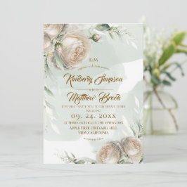 Convite Casamento de Verde Sálvia e Rosa Branca