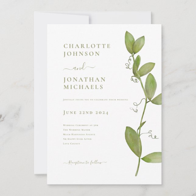 Convite Casamento de Verde Simples Moderno (Frente)