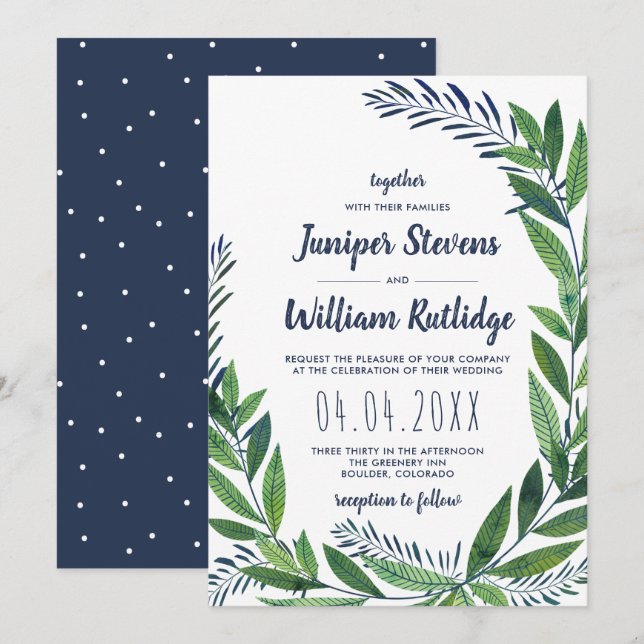 Convite Casamento de Verdor Esmeralda (Frente/Verso)