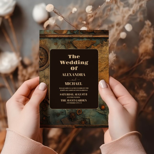 Convite Casamento de Viagem de Mapa de Água (Criador carregado)