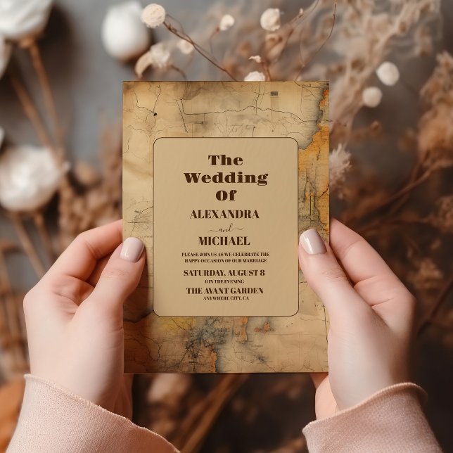 Convite Casamento de Viagem do Mapa de Aquarela de Destino (Criador carregado)