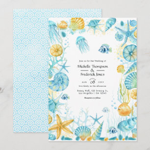 Convite Casamento de Vida Marinha Azul e Amarelo