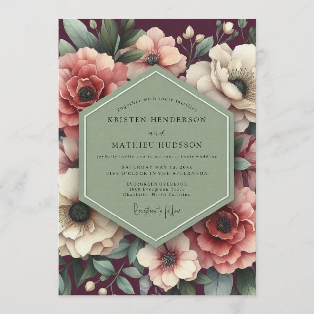 Convite Casamento de Vida Morta de Sage Marrom (Frente)
