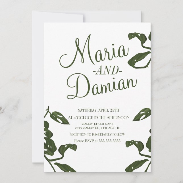 Convite Casamento de Videira de Queijo Monstera Tropical (Frente)