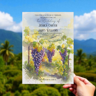 Convite Casamento de Videira de Uvas Tuscany Aquarela Rúst