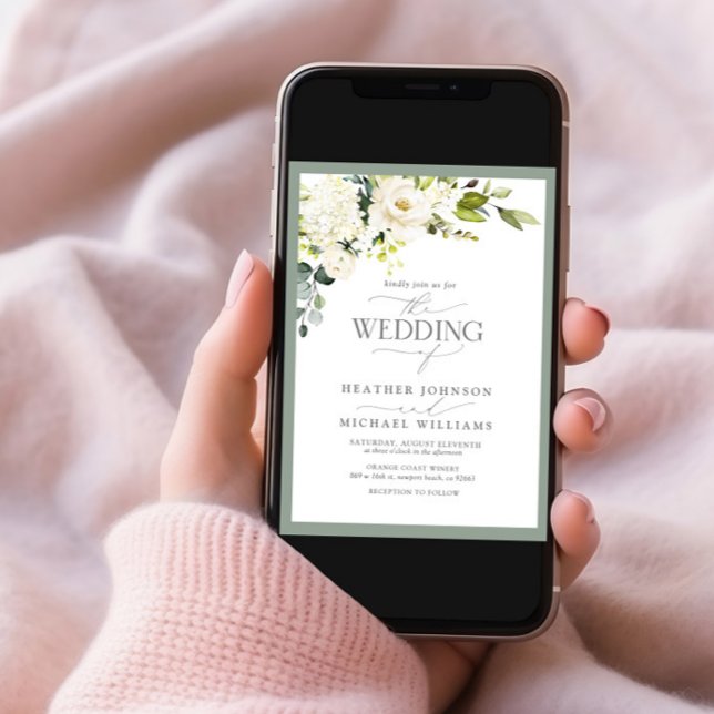 Convite Casamento de Vidraça Floral Verde da Cinza Branca  (Criador carregado)