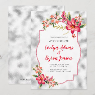 Convite Casamento de Vidro Cinza Claro e Flores