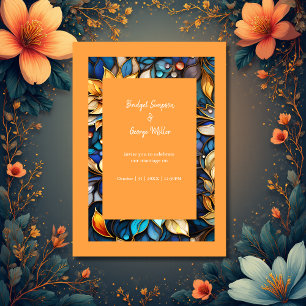 Convite Casamento de Vidro Dourado e Azul