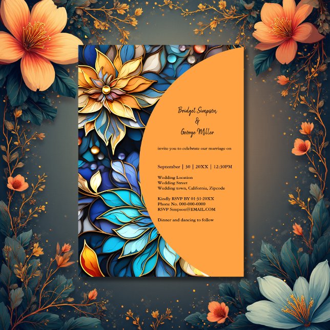 Convite Casamento de Vidro Dourado e Azul (Criador carregado)