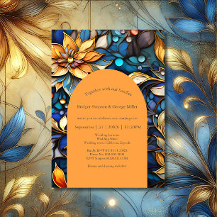 Convite Casamento de Vidro Dourado e Azul