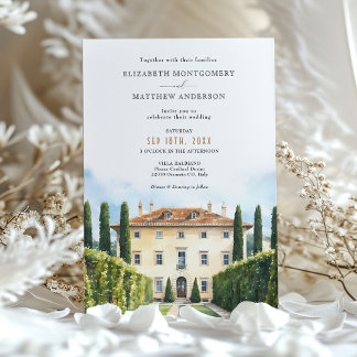 Convite Casamento de Villa Balbiano Watercolor Italiano
