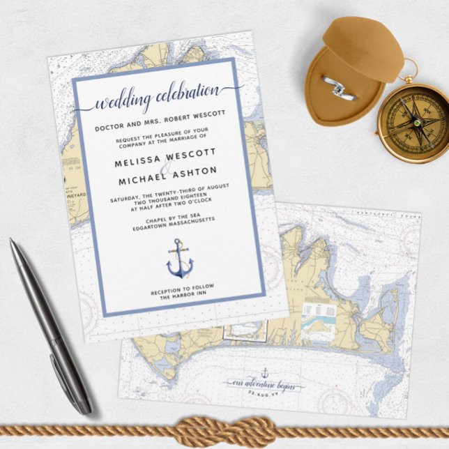 Convite Casamento de Vinha da Marta Náutica Tradicional (Martha's Vineyard Nautical Wedding Invitations)