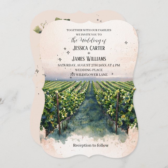 Convite Casamento de Vinha Elegante Rustic Watercolor (Frente/Verso)