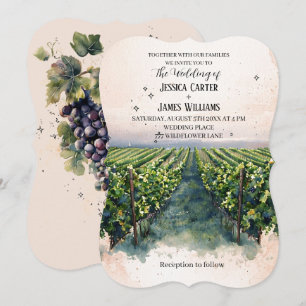 Convite Casamento de Vinha Elegante Rustic Watercolor