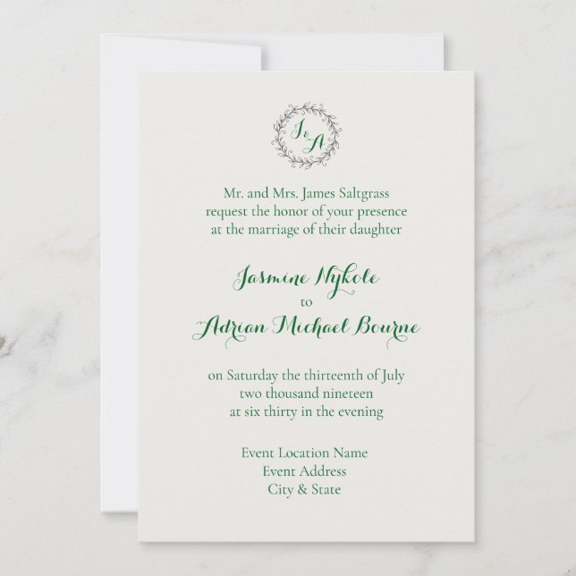 Convite Casamento de Vinha Esmeralda (Frente)