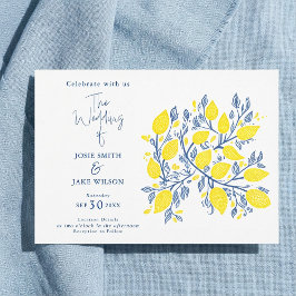 Convite Casamento de vinhas de limão azul e amarela