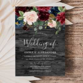 Convite Casamento de Vinho Vermelho Rústico de Madeira Car