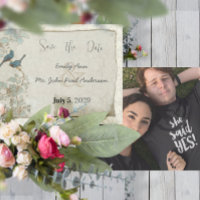 Casamento de Vintage Birds Teal Blue Damask Border