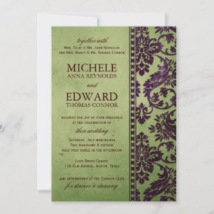 Convite Casamento de Vintage EggPlant & Olive Damask Lace