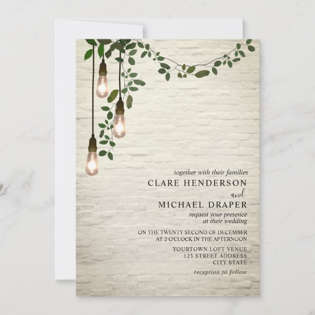 Convite Casamento De Vintage Light Bulb Botanical Garland (Frente)