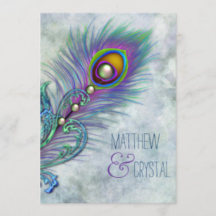 Convite Casamento de Vintage Peacock