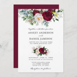 Convite Casamento de Watercolor Burgundy Floral Greenery