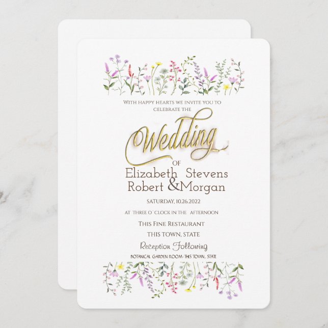 Convite Casamento de Watercolor Chic Wildflower (Frente/Verso)