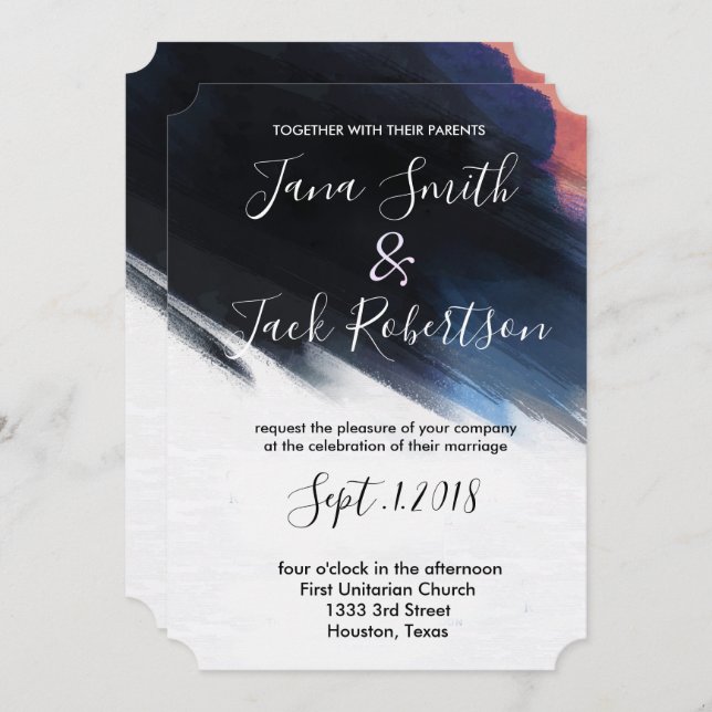 Convite Casamento de Watercolor do Marinho Moderno (Frente/Verso)