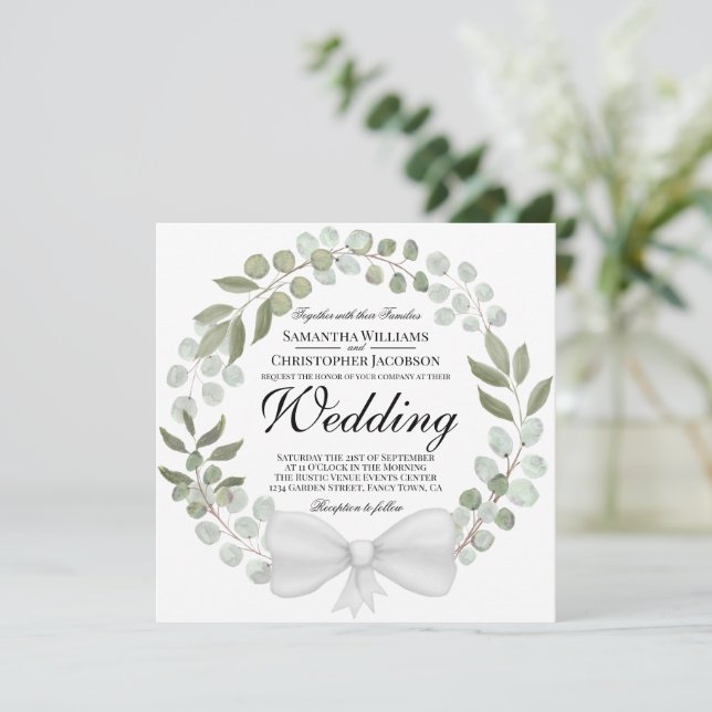 Convite Casamento de Watercolor Eucalyptus & Foliage Wreat (Em pé/Frente)