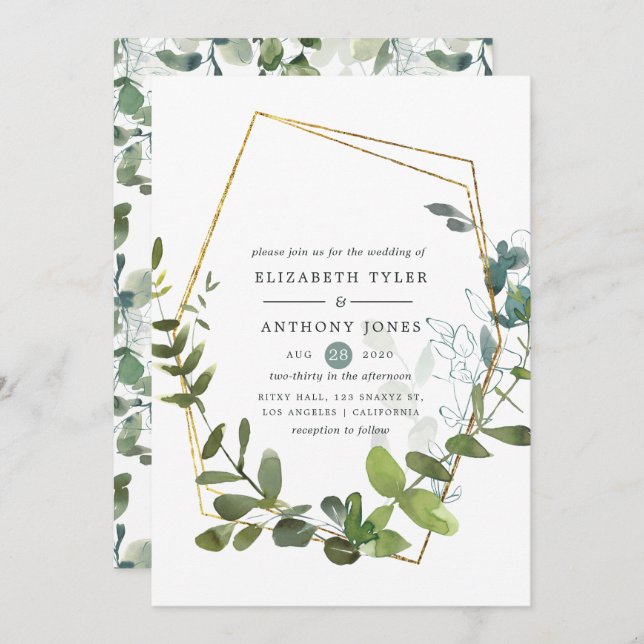 Convite Casamento de Watercolor Eucalyptus Greenery (Frente/Verso)