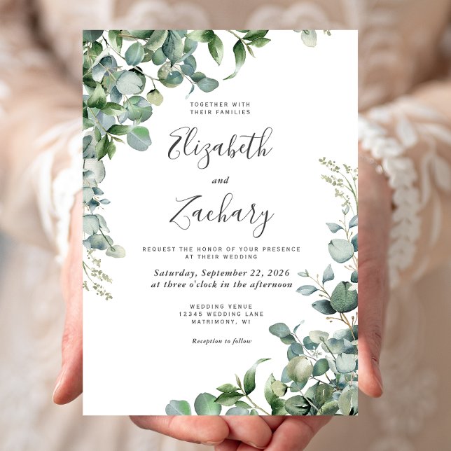 Convite Casamento de Watercolor Eucalyptus Greenery (Criador carregado)