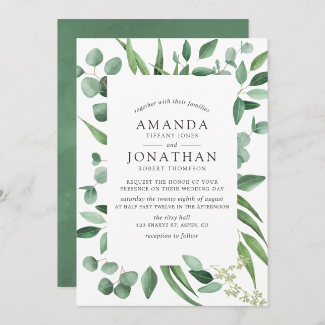 Convite Casamento de Watercolor Eucalyptus Greenery (Frente/Verso)