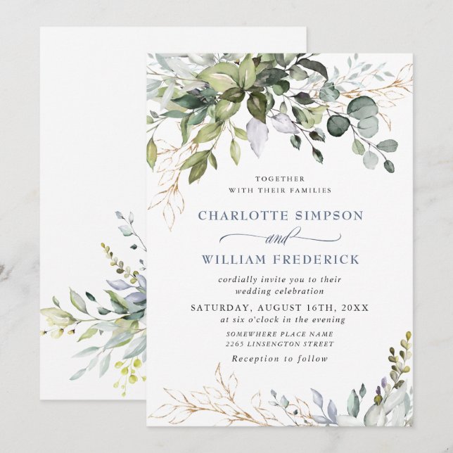 Convite Casamento de Watercolor Eucalyptus Greenery (Frente/Verso)