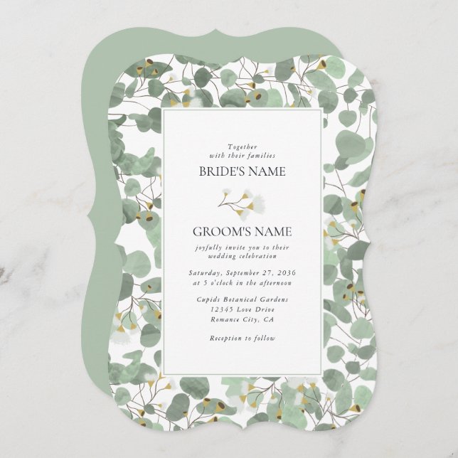 Convite Casamento de Watercolor Eucalyptus Greenery Blosso (Frente/Verso)