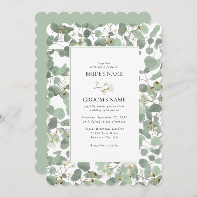 Convite Casamento de Watercolor Eucalyptus Greenery Blosso (Frente/Verso)
