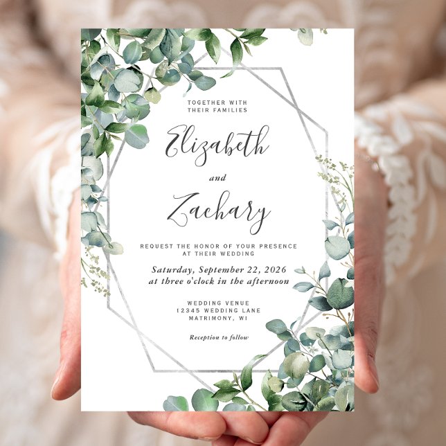 Convite Casamento de Watercolor Eucalyptus Greenery Silver (Criador carregado)