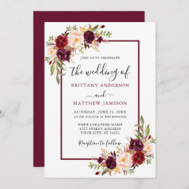 Convite Casamento de Watercolor Floral Burgundy