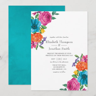 Convite Casamento de Watercolor Floral Fiesta