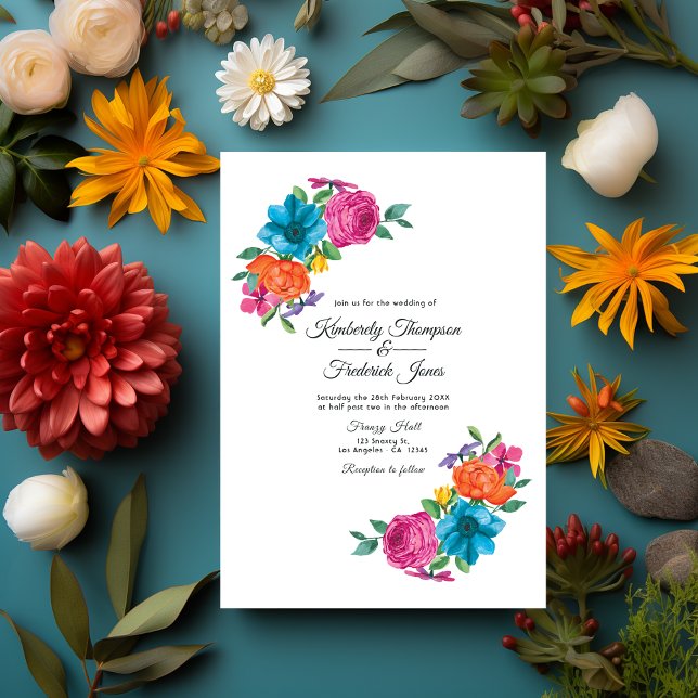 Convite Casamento de Watercolor Floral Fiesta (Fiesta Wedding)